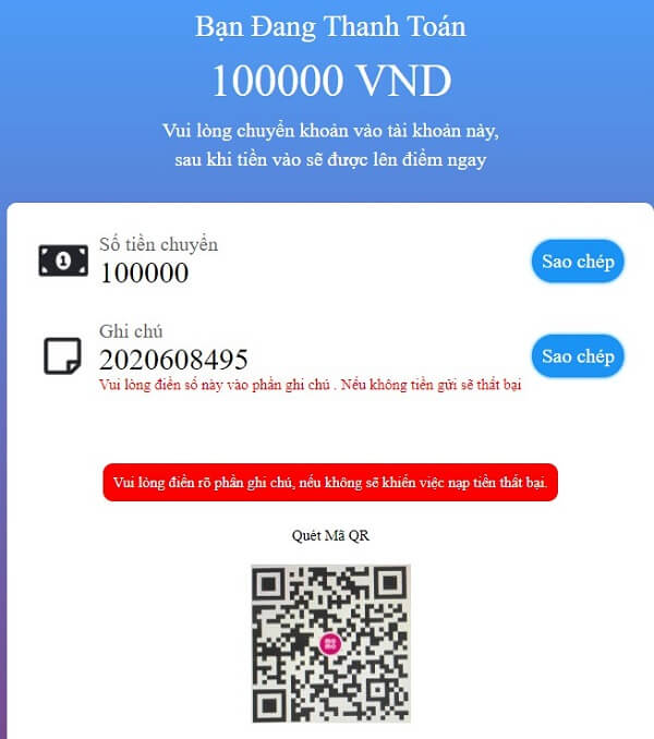 Gửi tiền vào tài khoản BK8 bằng ví điện tử