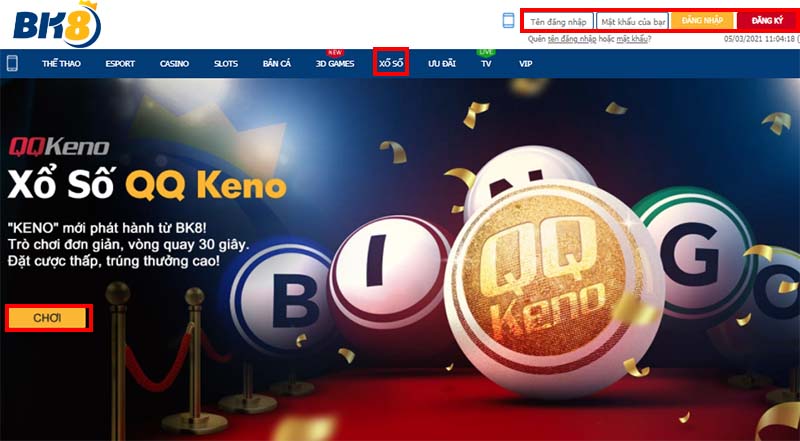 Cách chơi keno tại nhà cái BK8