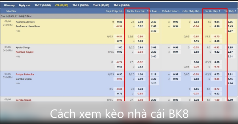 Cách xem kèo BK8