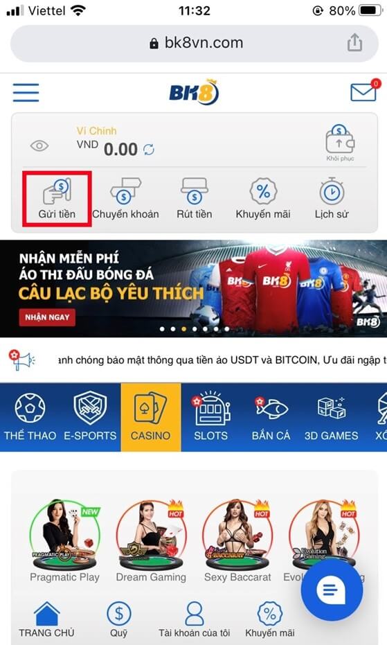 Chọn hình thức gửi tiền