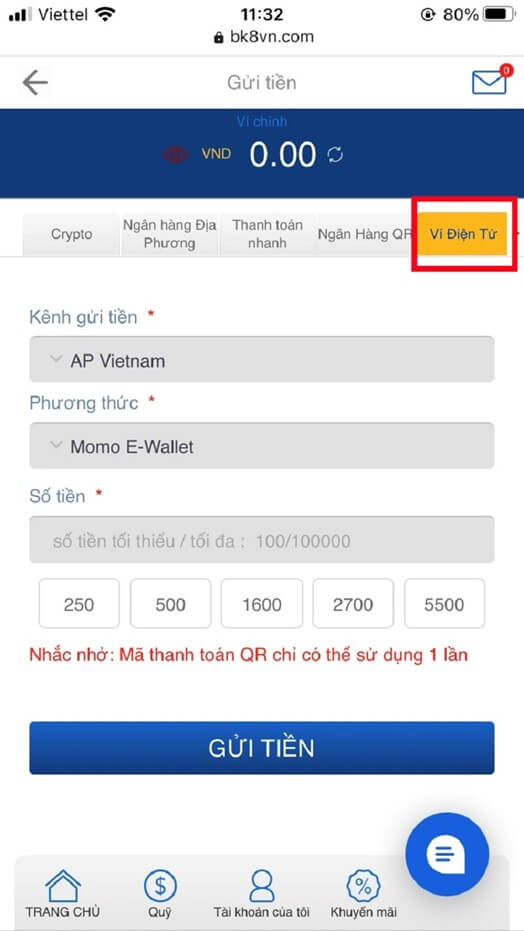 Chọn ví điện tử Momo