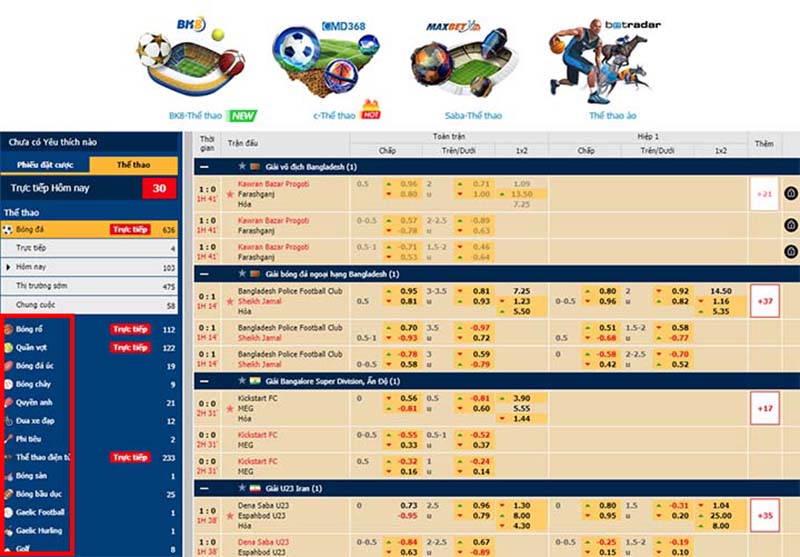 Đa dạng game thể thao trên nhà cái BK8