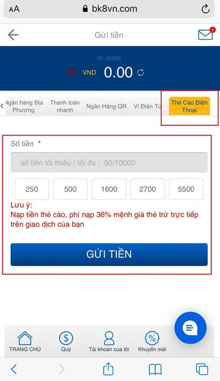 Hình thức qua thẻ cào điện điện thoại