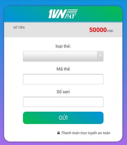 Nạp thông tin thẻ cào điện thoại